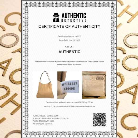Authenticated COACH Phoebe Camel Color Pebbled Leather Large Shoulder Bag COA - Picture 16 of 17
